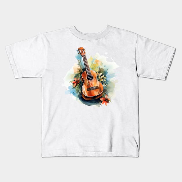 Ukulele Flowers Music Watercolor Kids T-Shirt by Happy Shirt